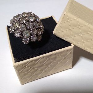 Vintage Emmons crystal Rhinestone silver tome costume ring